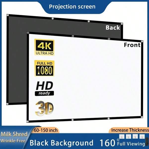 GAINVANE 2025 New Outdoor Movie Screen, Projection Fabric, Hanging Installation Screen, Foldable Portable Camping Movie Screen, Upgraded Black Polyester Non-Transparent Foldable Soft Screen, Available In 60", 72", 84", 100", 120", 150" Sizes
