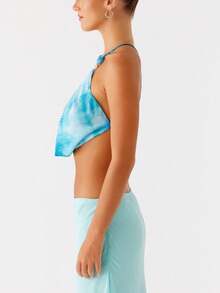 Women's Summer Boho Halter Neck Crop Tops Sleeveless Open Back Tie-Dye Slim Fit Tank Tops For Club Party Beach Vacation Shirts - Blue - View 8