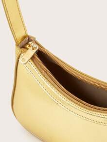 1pc Mirrored Silver Color Handbag, Shiny Leather Reflective Clutch For Girls - Gold - View 5