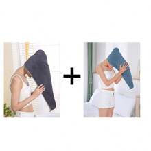 柔软吸水干发帽，纯色带滚边，柔软吸水干发帽和浴袍套装，温暖舒适，适合沐浴、游泳、浴室、泳池，四季皆宜，可用于美容院、酒店、运动、家居等场合，毛巾，护肤干发巾 - 深灰色 - 查看 11