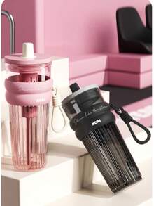 1 个 25 盎司大容量塑料杯，休闲水瓶，带茶带盖手柄和吸管，防漏、防滑、耐热，750 毫升吸管杯，直饮水瓶，方便带回学校，用于茶、果汁和咖啡，适用于办公室、户外露营、旅行、健身房、家庭和汽车 - 彩色 - 查看 3