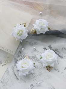 4 teiliges Set Elfenbein Rose Kombination elegante Corsage für Hochzeit, Party, Gastgeber