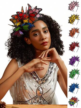 1 pieza Sombrero fascinador con mariposa Diadema con corona de mariposa monarca para fiesta de té, disfraz de Halloween
