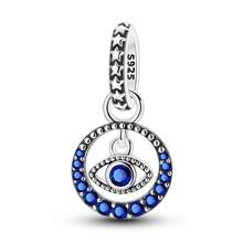 1 Piece 925 Sterling Silver Magic Eye Gemstone Pendant, Star And Moon Blue Eye Pendant, Sacred Eye Pendant, Moon And Eye Pendant, All-Seeing Eye Pendant, Devil's Eye Series Lucky Rotating Eye Pendant, Evil Guardian Sacred Eye And Hand Pendant