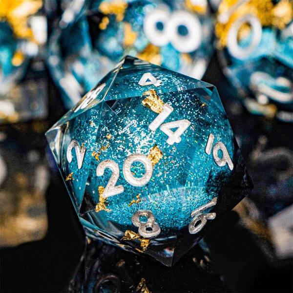 Juego de 7 dados D&D, dados con núcleo líquido, dados de resina artesanales de bordes afilados, aptos para juegos de rol