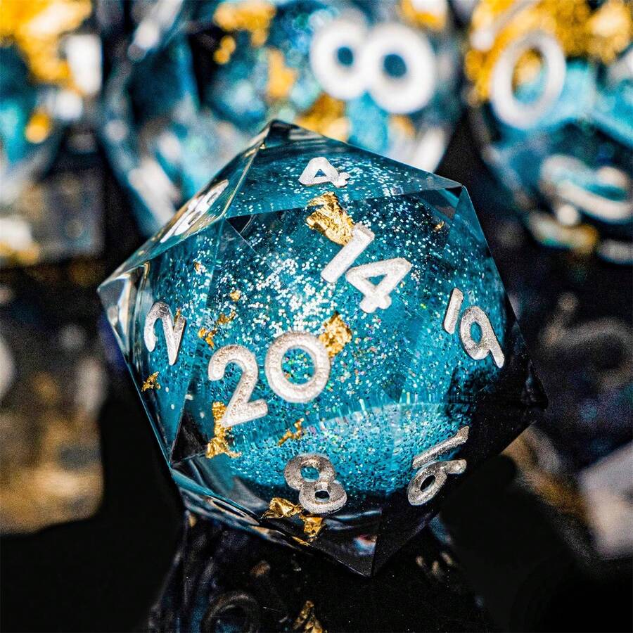 7-Piece D&D Dice Set, Liquid Core Dice, Handcrafted Sharp Edged Resin Dice, Suitable For Role Playing Games - Multicolor - View 1