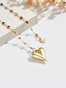 1 chiếc vòng cổ mặt trái tim cỡ lớn bằng vàng và pha lê Acrylic màu ngẫu nhiên thời trang cổ điển, trang sức dây chuyền hình trái tim đính đá giả màu hình học sang trọng kiểu Baroque dành cho phụ nữ mặc hàng ngày/dự tiệc (Vị trí màu pha lê ngẫu nhiên) - màu sắc - Xem 3