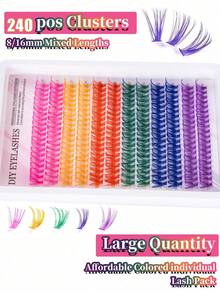 MEM 240 piezas Pestañas postizas de racimo individual de D-Curl de 6 colores mezclados, racimos de pestañas de colores DIY de 14 mm, naturales, delgadas, ultra suaves, ligeras, en colores arcoíris reutilizables, adecuadas para principiantes, uso diario, fiestas, festivales de música, Halloween, Navidad y talla grande - vistoso - Ver 4