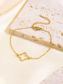 Conjunto de 4 peças ZNICE, pulseira de aço inoxidável banhada a ouro 18K com quatro folhas de flores, pulseira de corrente com quatro folhas de flores vazadas, adequada para festas femininas, uso diário, estilo europeu e americano, personalizada, generosa, luxuosa pulseira de zircônia cúbica, ótimo presente para meninas, mulheres, parentes, amigos