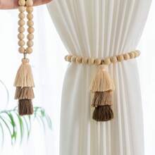 1/2 piezas Sujetacortinas con borlas de 3 colores, decoración con borlas de estilo bohemio con diseño de cuentas de madera, adecuado para decoración del hogar, a juego con cortinas, arreglo del hogar