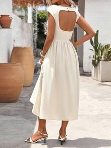 新款时尚露背超长 A 字裙、优雅开斋节礼服、女士派对礼服、女士婚礼宾客礼服、音乐会和节日服装 - 杏色 - 查看 4