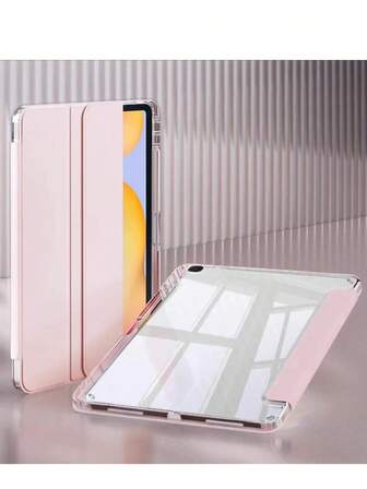 1 件三折式全透明 iPad 保护壳，外壳纤薄支架防震防摔笔架防摔平板电脑保护套，适用于 Apple 平板电脑 iPad Mini 4/5/6、9.7/10.2/10.5 英寸、Air 4/5/6/7、10/11 代、Pro 11 英寸、Air 11(M2)、Air 13、Air 13 和 Pro 11(M4) 型号。高透明度透明后盖，可进行 DIY 个性化定制 - 粉色