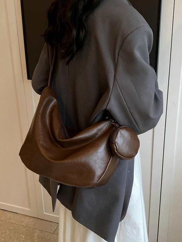 Maillard Color Fashionable Casual Women Shoulder Crossbody Bag With Coin Purse, Soft PU Material For Daily Commute