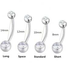 Bauchnabelpiercing, 14G Bauchnabelpiercing 14mm 12mm 10mm 8mm kurz lang Bauchnabelring mit kubischen Zirkoniasteinen, Bauchnabelpiercing Schmuck für Frauen und Männer