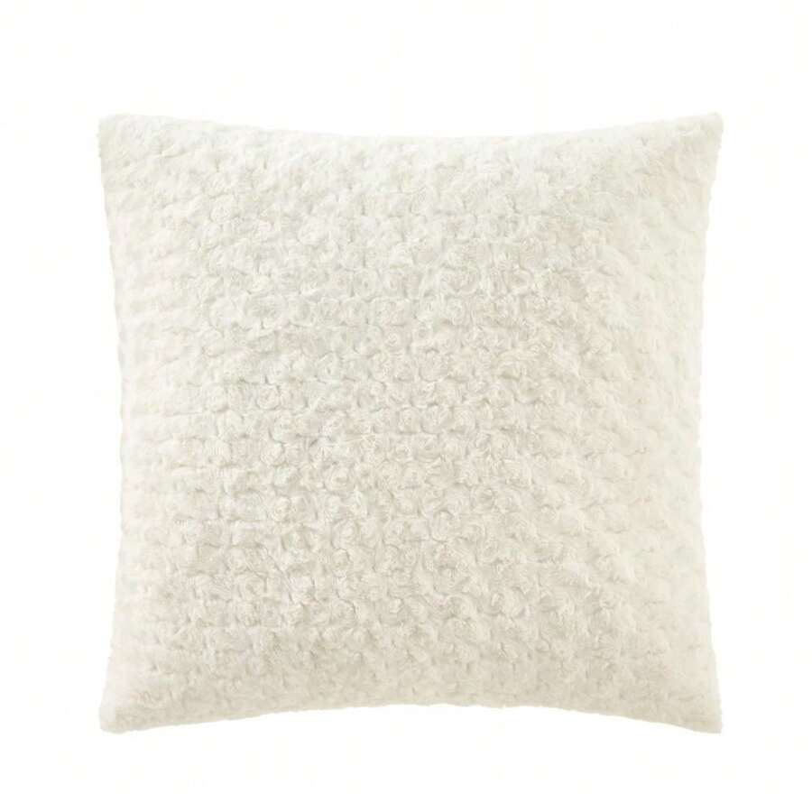 22" X 22" Rosette Faux Fur Decorative Pillow For Adults, Vanilla Dream