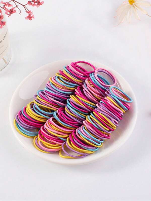 50pcs Colorful Basic Hair Ties And Bands For Kids, Daily Casual Hair Tie For Children, Elastic No-Damage Hair Accessories