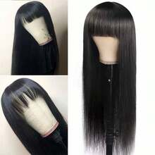 Silky Straight Human Hair Wigs With Bang Full Machine Made Wigs 8-30inch For Women Natural Color Remy Brazilian Human Hair Wigs 250% Density - Natural Black - 查看 9
