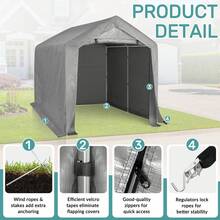 Cobertizo portátil de almacenamiento para exteriores, resistente, de lona, con puerta enrollable y cremallera para motocicletas, bicicletas y herramientas de jardín. - Gris - Ver 3