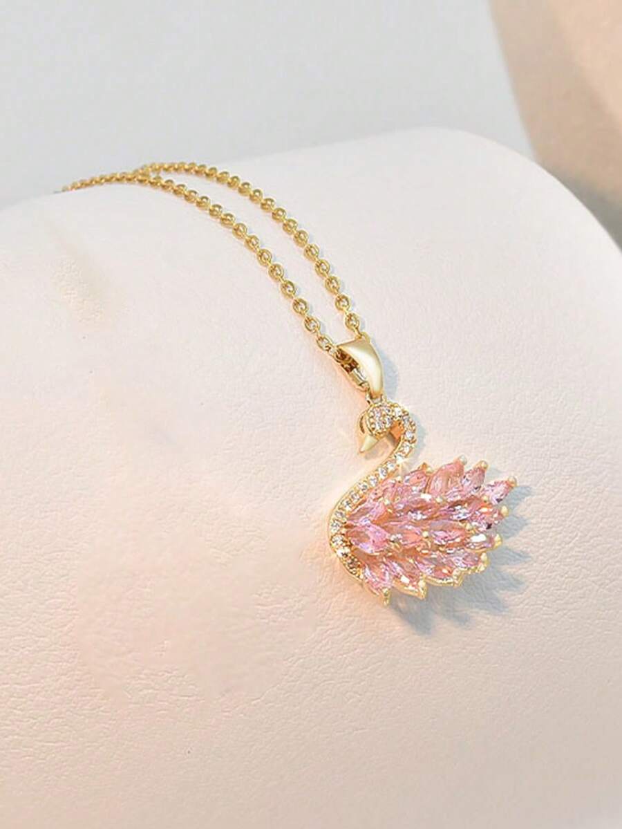 1 件水晶天鹅吊坠项链，新娘珠宝礼物，适合女性日常佩戴 - 金黃色 - 查看 1