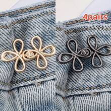 2/4pcs Four-Leaf Clover Buckle Waist Adjusters, Sewingless Adjustable Waistband, Detachable Pants Clips Fit For Various Pants