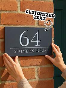 Placa personalizada con número de casa Placa de dirección personalizada Señal de puerta moderna con texto personalizado Placa de número de casa resistente a la intemperie de acrílico para montaje en pared Para entrada, patio y decoración del hogar Fácil instalación Regalo para nuevos propietarios Fiesta de inauguración de la casa Estilo moderno resistente al agua, ambiente cálido, renovación otoñal del hogar, acogedor hogar escandinavo