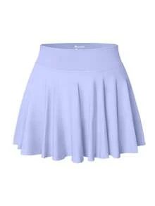 Women One Piece Skirt 2 In 1 Flowy Basic Versatile  Stretchy Flared Casual Mini Skirts - Purple - View 1