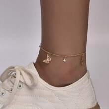 1 Stück goldene Cut Out Schmetterling Strass Fußkette, Damen Strand Lässig Fußkette