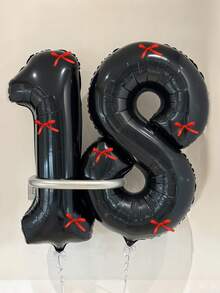 1 个 32 英寸黑色数字铝箔气球和 10 个红色缎带领结，用于生日派对、周年纪念、婚礼、拍照、派对庆祝、毕业典礼、周年纪念、公主生日、情人节、家庭生日派对、新娘送礼会、户外拍摄装饰的装饰气球 - 黑色 - 查看 5
