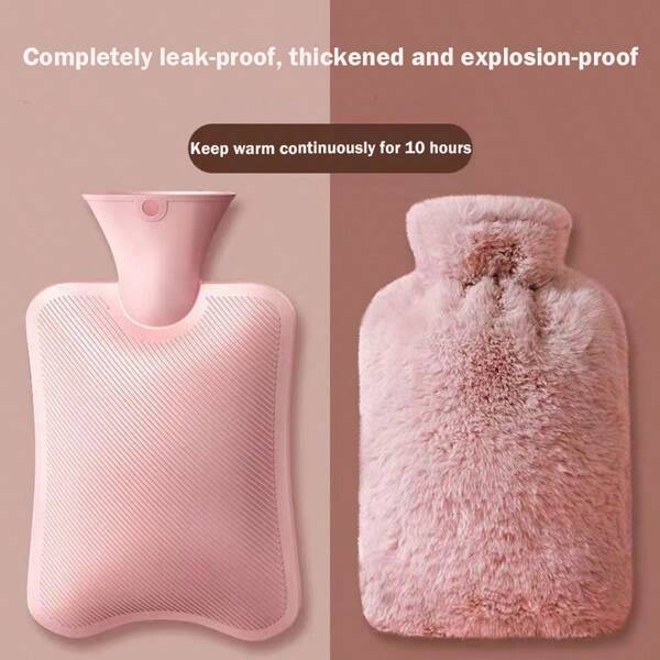1pc Water Filled Hot Water Bag With Faux Rabbit Fleece Cloth Cover, Girls Hot Compress, Warm Belly, Warm Water Bag, Small Size, Carry On Water Filling, Warm Hand Bag, Flushing Water, Warm Hand Bag (Due To Different Batches, The Lines And Color May Vary.