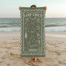 1pc 29″X58″ 31″X71″ Custom Bachelorette Beach Towel Personalized Camp Bachelorette Party Pool Towel Custom Bridal Party Gifts Camping Bachelorette Lake Theme - 白色 - 查看 6