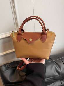 New Ladies Nylon Casual Solid Color Tote Shoulder Handbag Crossbody Bag - Khaki - View 7