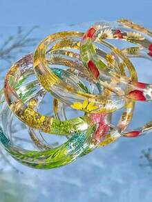 8 Colors Available Elegant Minimalist Resin Transparent Bracelet With Dried Flowers, Suitable For Daily, Street, Beach Travel Wear - Multicolor - View 3