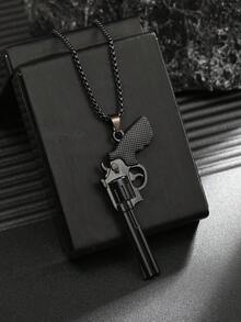 1pc Europe And America Style Men's Fashion Jewelry Necklace With Golden Revolver Pendant, High Quality Stainless Steel Necklace, Hip Hop Design, Men's Accessory Gift - Revolver Necklace - View 12