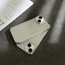 Funda de teléfono corrugada de plata chapada premium compatible con Apple 17/Air/16 Pro Max/15/14/13/12/11/Plus/Pro, funda protectora de teléfono a prueba de caídas con diseño de rayas verticales 3D tipo maleta