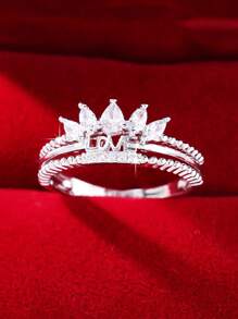 1pc Elegant & Romantic Cubic Zirconia Love Design Ring, Suitable For Daily Wear For Women