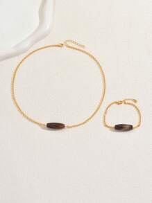 2pcs Natural Agate Minimalist Choker Necklace & Bracelet Set, Vintage Style, Suitable For Women On Holidays, Parties, Daily Wear