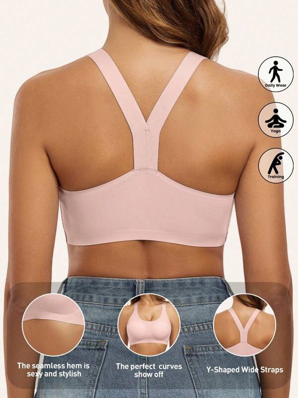 Damen sexy Mode Bustier mit breiten Trägern, bequemer Sport-BH ohne Bügel, 1-teilig, abnehmbare Polsterung