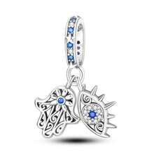1 Piece 925 Sterling Silver Magic Eye Gemstone Pendant, Star And Moon Blue Eye Pendant, Sacred Eye Pendant, Moon And Eye Pendant, All-Seeing Eye Pendant, Devil's Eye Series Lucky Rotating Eye Pendant, Evil Guardian Sacred Eye And Hand Pendant