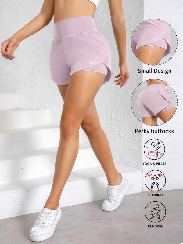 2-In-1 Women's Athletic Yoga Shorts, High-Waisted Comfort Fit, Loose Running Workout Shorts, Breathable Quick-Dry Fabric, Sporty Style