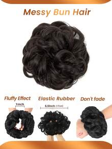 1 件凌乱发髻发片，带橡皮筋，凌乱卷发髻马尾接发，发髻发圈，女士适用