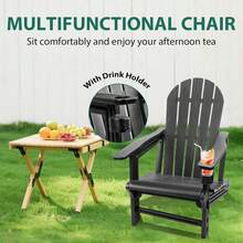Adirondack Chair,Patio Chair With Cup Holder, Plastic Recliner Chair Without Screws Install, All-Weather HDPE Comfortable Se For Deck,Garden,Backyard - màu đen - Xem 4