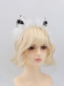Handmade Simulation Animal Ear Headband Plush Cute Metal Punk Cosplay Comic Exhibition Props Headdress Ears - White - View 2