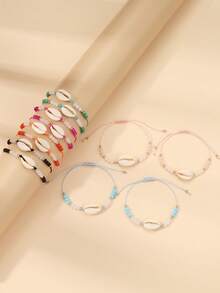 12pcs Boho Shell & Turquoise Bead Bracelet Set - Gold Accent Adjustable Bangle For Women's Beach Vacation - Multicolor - View 7