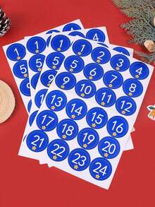 4pcs Red Number Stickers, Christmas Countdown Office & School Supplies Party Gift Seal Sticker - Red - View 7