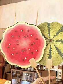 Ventilador de frutas, ventilador de melancia, ventilador criativo pintado à mão para sessões de fotos, ventilador criativo de melancia para sessões de fotos em estilo antigo, ventilador portátil, ventilador legal e doce, ventilador de verão fofo com manivela - Multicolorido - Ver 3