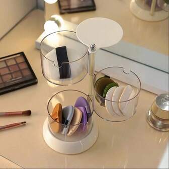 1 st. genomskinlig plastkommod, roterande och dammtät sminkorganisatör med flera lager, 360 graders roterande justerbar förvaringsdisplay för kosmetika, passar smycken, puffar, läppstift och mer, smyckesförvaringsask, smyckesförvaringsask, förvaringsask för skönhetsägg, skrivbordsdekoration för sovrum, smyckeskrin, påse, sminkborstehållare, borsthållare, parfymorganisatör, påse, presenter till kvinnor, julklappar, presentidéer för kvinnor