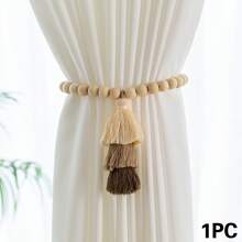 1/2 piezas Sujetacortinas con borlas de 3 colores, decoración con borlas de estilo bohemio con diseño de cuentas de madera, adecuado para decoración del hogar, a juego con cortinas, arreglo del hogar