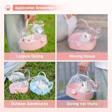 Hkr2445 Small Animal Carrier Cage With Water Bottle Portable Hamster Travel Carrier Carry Case 7.24 L6.69 W 6.42 H For Small Pets Gerbils Mice Dwarf Hamster Pink - Pink - View 5