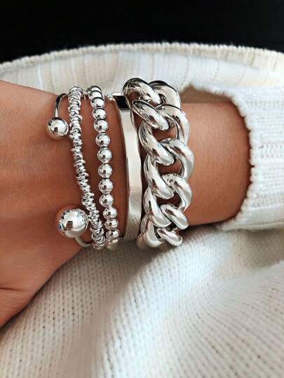 5pcs Punk Style Casual Layered Bracelet Set For Women, Perfect For Dating, Holiday, Daily Wear, Party Accessories