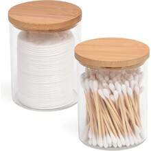 4 Pack Glass Qtip Holder Dispenser Set - Apothecary Jars With Lids For Vanity Makeup Organizer - Bathroom Canister Storage Organizer For Cotton Ball,Swab,Round Pads,Floss - 2PCS - View 1